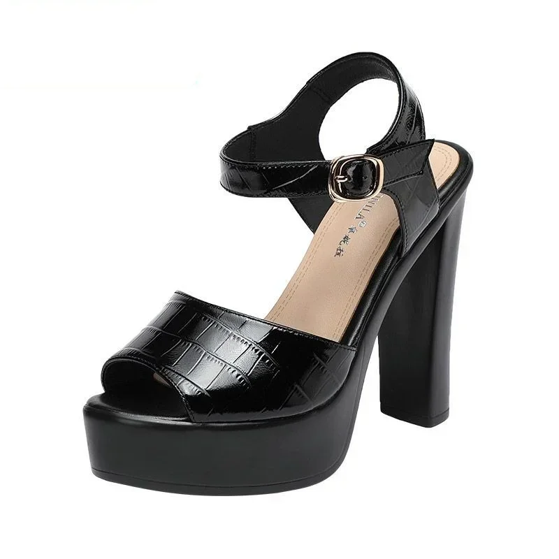 Ankle Strap Heels - 10cm 13cm Fashion Genuine Leather Sandals